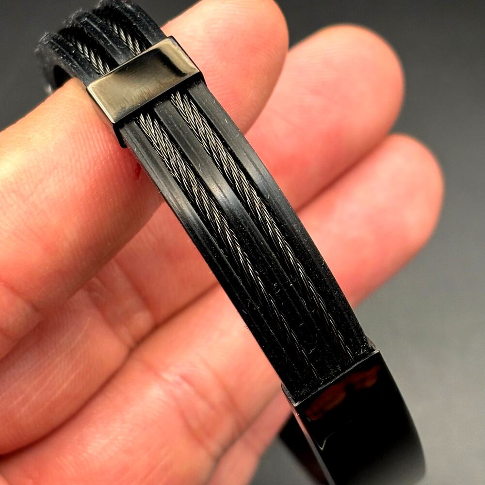 Blackjack BJB251B Men's Black Silicone Stainless Steel Bangle ID Bracelet NWT - Picture 8 of 17